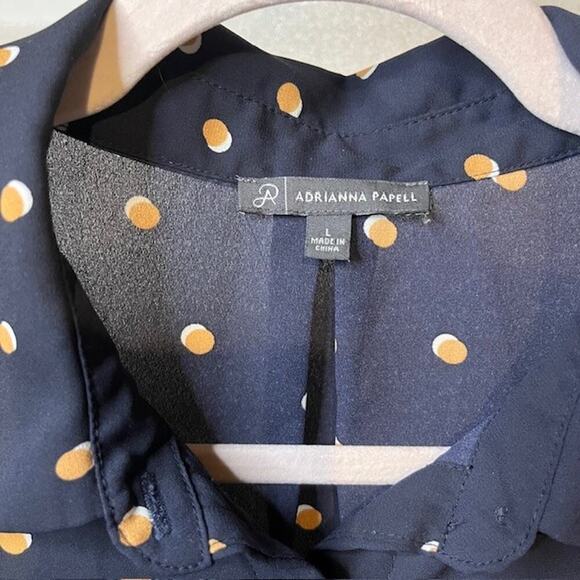 Adrianna Papell Large Sleeveless Navy Polks Dot Blue Button down Blouse - Picture 2 of 6